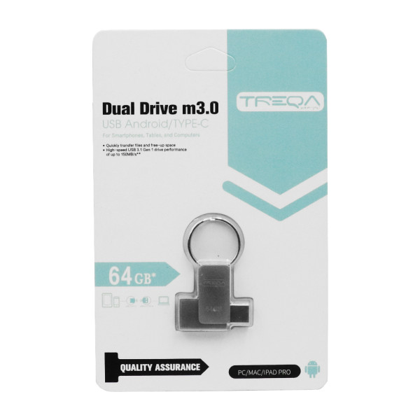 USB Stick 3.0 64GB με Βύσμα USB-A και Type-C Treqa UP-02-64GB