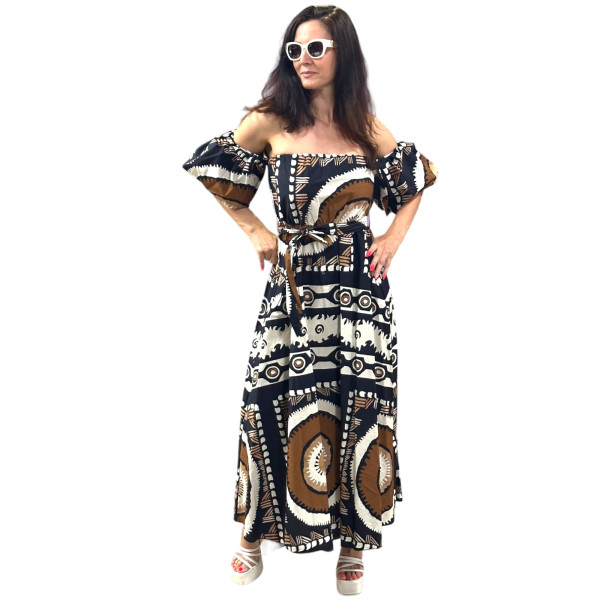 ΓΥΝΑΙΚΕΙΟ ΦΟΡΕΜΑ ΜAXI ΕΞΩ ΩΜΟ BOHO MOHICANS 0905 ΜΑΥΡΟ ΚΑΦΕ