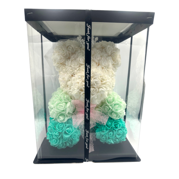 Αρκουδάκι Mohicans από τεχνητά τριαντάφυλλα Love Bear τρίχρωμο με κορώνα 40cm 0988-5-1 Μέντα