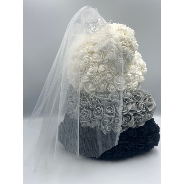 Αρκουδάκι Mohicans από τεχνητά τριαντάφυλλα Love Bear τρίχρωμο με κορώνα 40cm 0988-5-2 Μαύρο