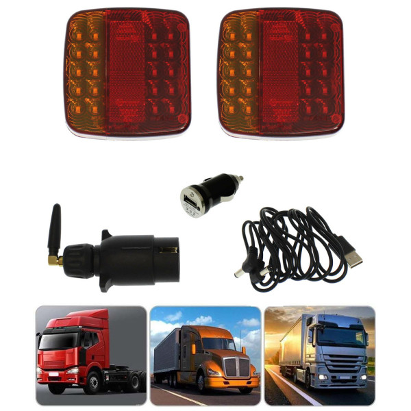 Ασύρματα Μαγνητικά Φανάρια Φλας-Στοπ-Πορείας 12/24V 2τμχ με USB για Τρέιλερ