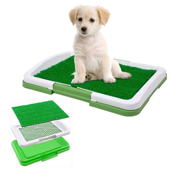 Φορητή Τουαλέτα για Κουτάβια με Γκαζόν 45x31x4cm Πράσινη-Λευκή