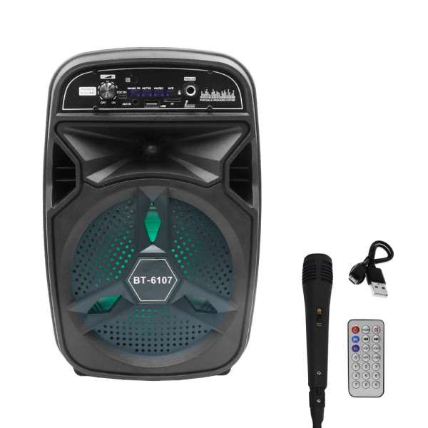 Σύστημα Karaoke 6.5" 15W Bluetooth με Ενσύρματο Μικρόφωνο και FM, USB, AUX, TF BT-6107 Μαύρο