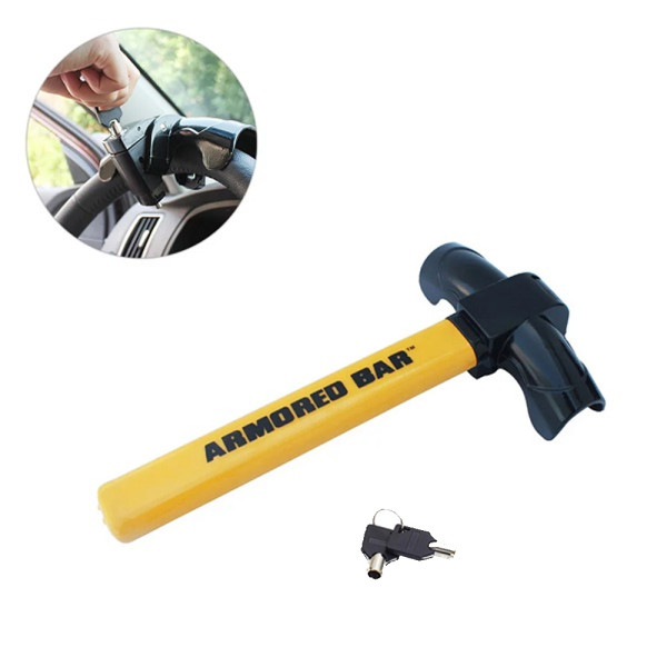 Αντικλεπτικό Μπαστούνι Τιμονιού Αυτοκινήτου 35x18cm με Κλειδιά Κίτρινο HW-0159