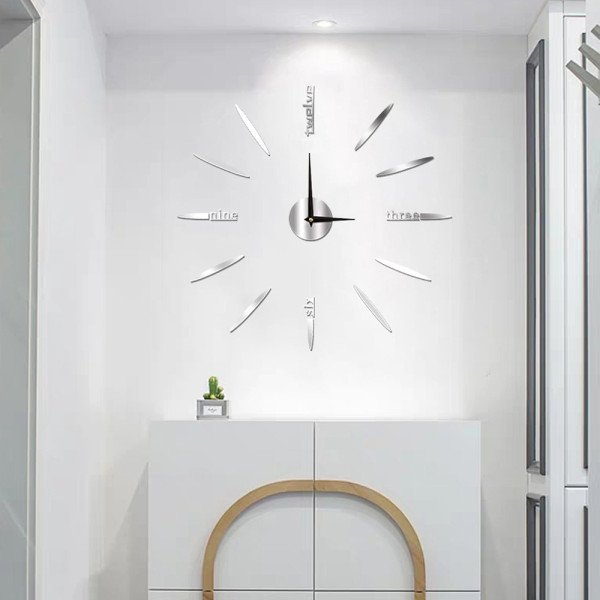 Ρολόι Τοίχου Αυτοκόλλητο 3D DIY 60-120cm ZH01210 Ασημί