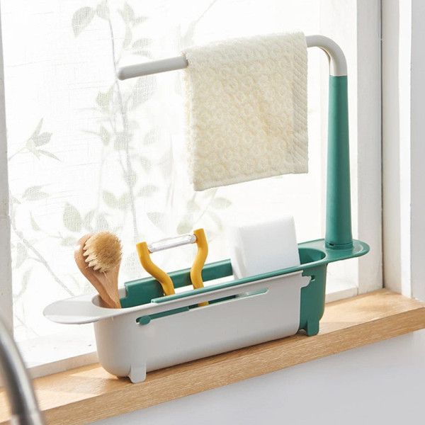 Ρυθμιζόμενη Βάση Οργάνωσης Νεροχύτη Κουζίνας CX-205 Πράσινη-Λευκή