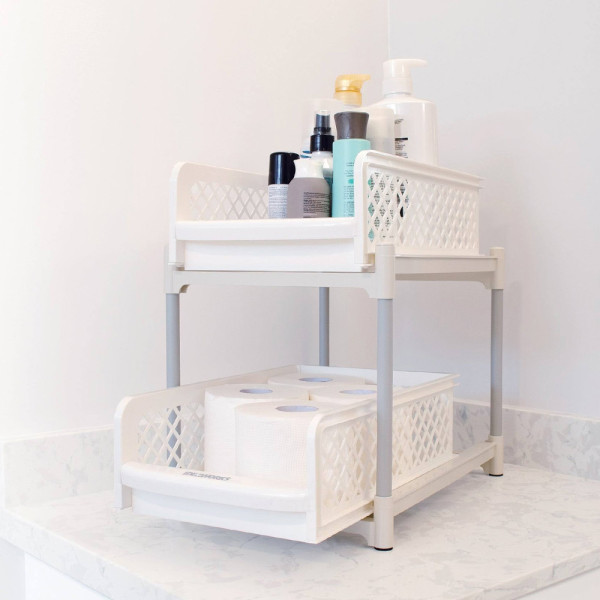 Πλαστική Επιτραπέζια Βάση Οργάνωσης με 2 Ράφια 39x29x18cm Λευκή-Γκρι