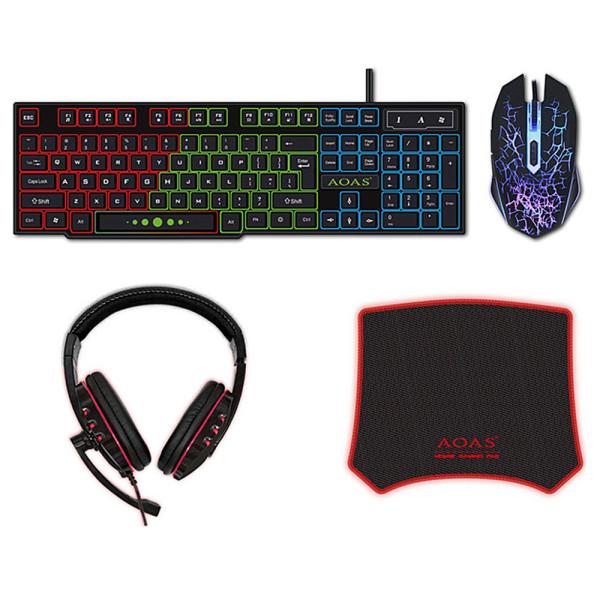 Σετ Ενσύρματο Gaming Πληκτρολόγιο Αγγλικό US-Ακουστικά-Ποντίκι με RGB Φωτισμό AS-1088 Μαύρο