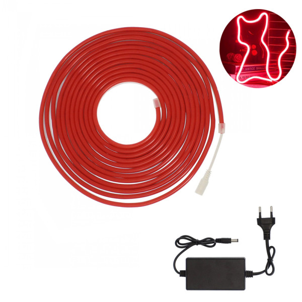 Αδιάβροχη Led Ταινία Neon 12V 5m με Τροφοδοτικό Κόκκινο IP65 RZ-0024