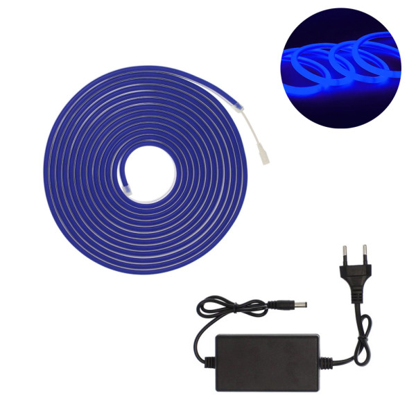 Αδιάβροχη Led Ταινία Neon 12V 5m με Τροφοδοτικό Μπλε IP65 RZ-0023
