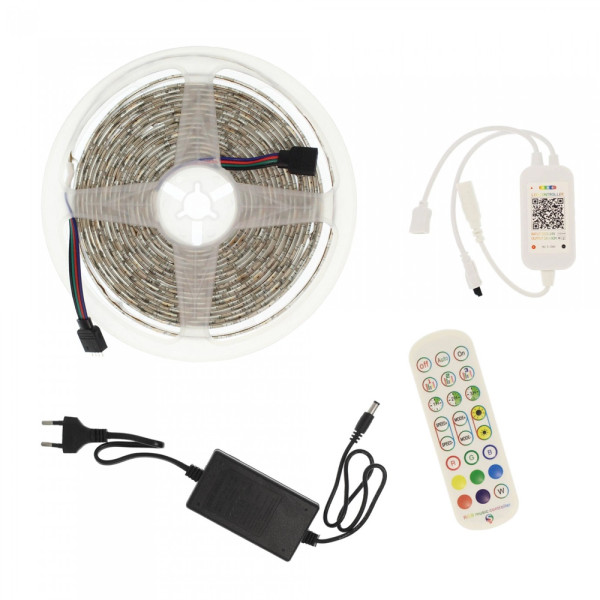 Αδιάβροχη Led Ταινία 12V 5m με Τηλεχειριστήριο, Bluetooth και Τροφοδοτικό RGB IP65 RZ-0009