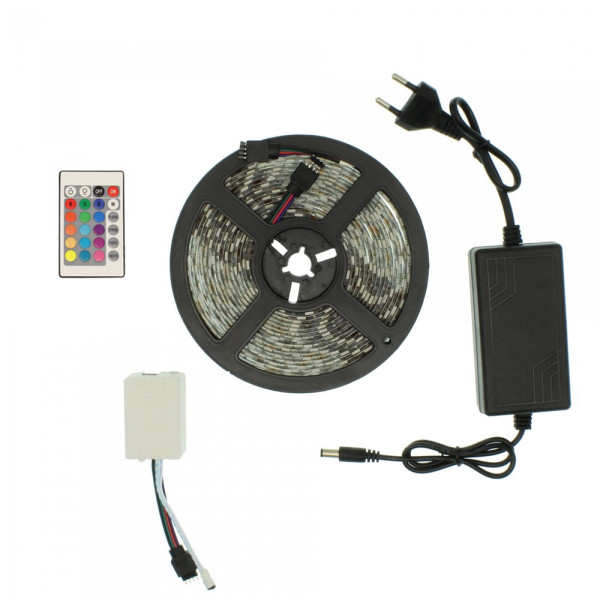 Αδιάβροχη Led Ταινία 12V 5m με Τηλεχειριστήριο και Τροφοδοτικό RGB IP65 RZ-0014