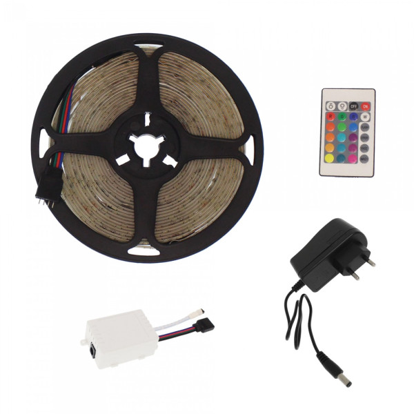 Αδιάβροχη Led Ταινία 12V 5m με Τηλεχειριστήριο και Τροφοδοτικό RGB IP65 RZ-0015