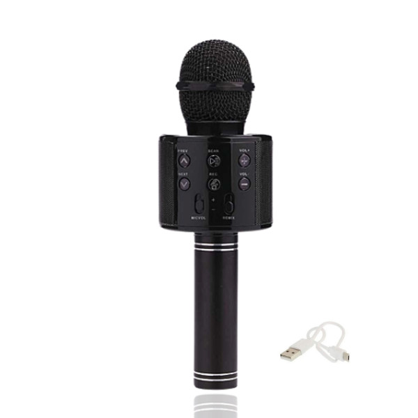 Αυτόνομο Ασύρματο Μικρόφωνο Karaoke με Ηχείο και Λειτουργία Εγγραφής Φωνής WS-858 Μαύρο