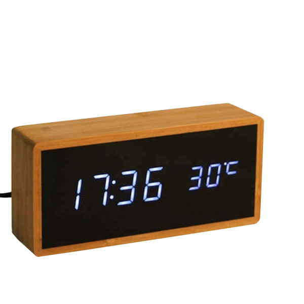 Επιτραπέζιο Ψηφιακό Ξύλινο Ρολόι - Ξυπνητήρι με Θερμοκρασία και Υγρασία Μαύρο - Λευκό 1502