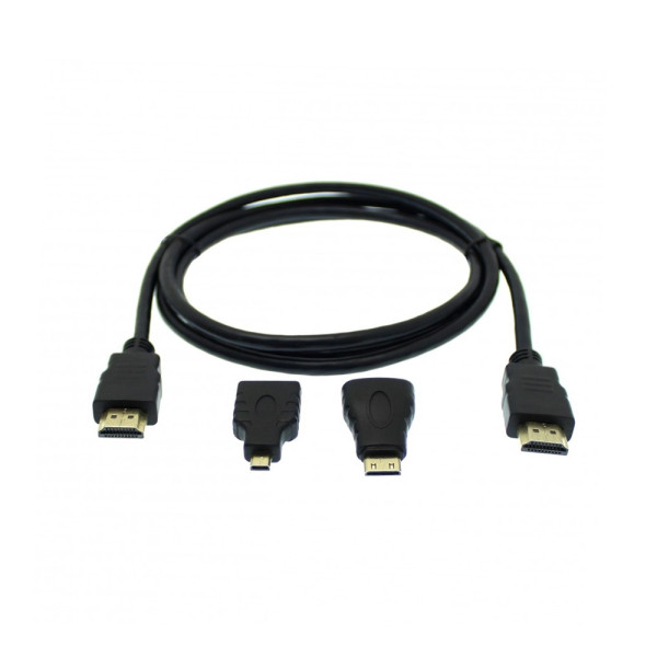 Καλώδιο HDMI 1.5m 1.4V, 3D με Αντάπτορες Mini HDMI και Micro HDMI YWX-3X1 Μαύρο