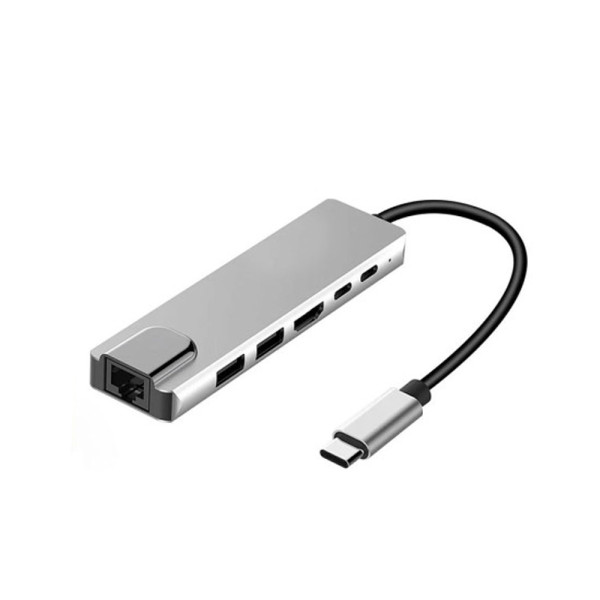 Μετατροπέας 6 σε 1 Τype C σε HDMI - 2 x USB 3.0 - 2 x Type C - Ethernet YWX - TYPE C 6 X 1