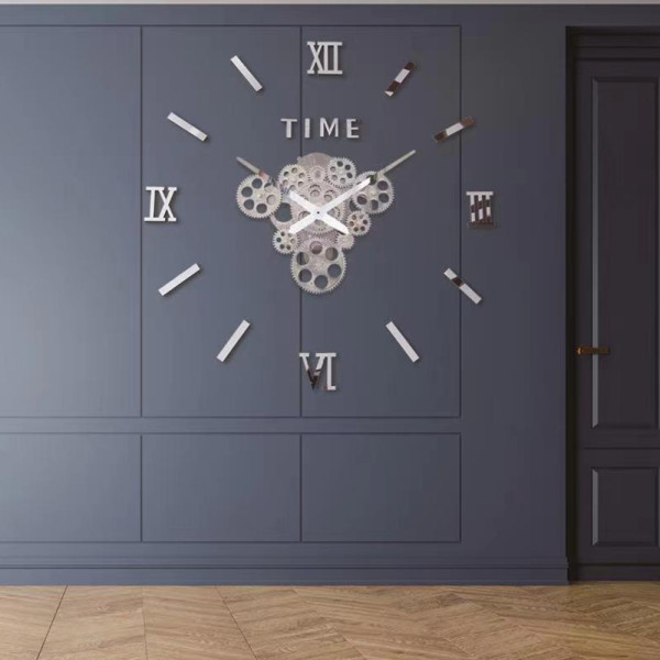 Ρολόι Τοίχου Αυτοκόλλητο 3D DIY 60-120cm ZH173710 Γκρι