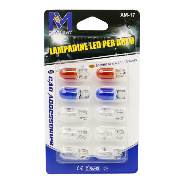 Λάμπες T10 Αυτοκινήτου W5W Σετ 10τμχ XM-17 Λευκό - Κόκκινο - Μπλε