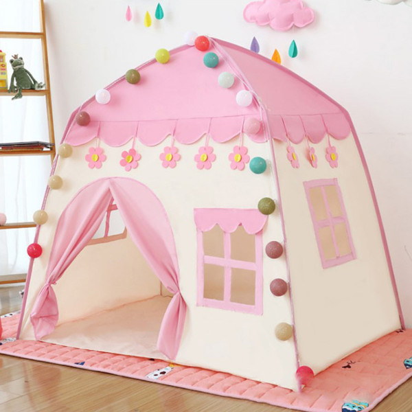 Παιδική Σκηνή Σπιτάκι Πριγκιπικό Pop Up με Κουρτίνες και Παράθυρα για 3+ Ετών 130x100x100 Ροζ