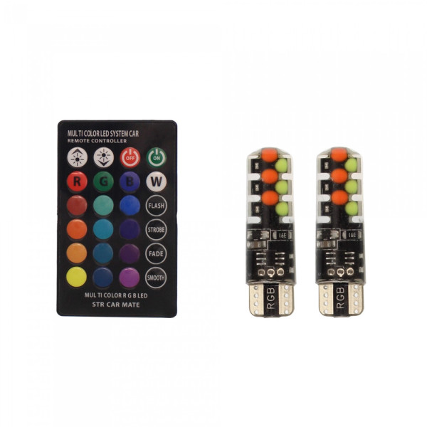 LED T10 Λάμπες Αυτοκινήτου 12V RGB με Χειριστήριο Σετ 2τμχ XM-17