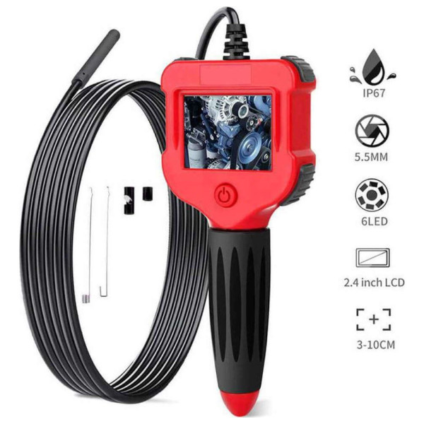 Αδιάβροχη Ενδοσκοπική Κάμερα Μπαταρίας με Ενσωματωμένη Έγχρωμη Οθόνη HD 2.4" και Άκαμπτο Καλώδιο 1m SMS0026 NK-SC1