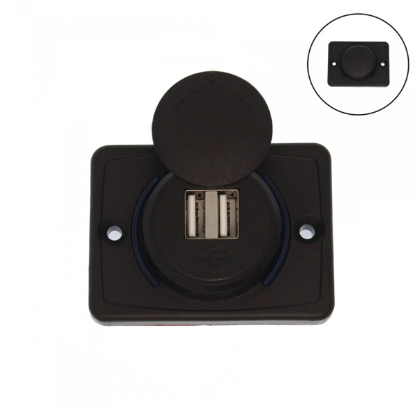 Αδιάβροχος Διπλός Φορτιστής Αυτοκινήτου με 2 Θύρες USΒ-A 12V - 24V και Προστατευτικό Περιστρεφόμενο Πορτάκι ΧΜ-W05237