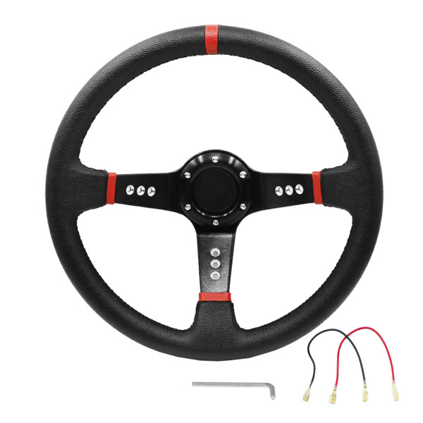 Τιμόνι Αυτοκινήτου Dark Τριάκτινο Αγωνιστικού Τύπου με Διάμετρο 35cm και Κόρνα HW-0033 Μαύρο - Κόκκινο