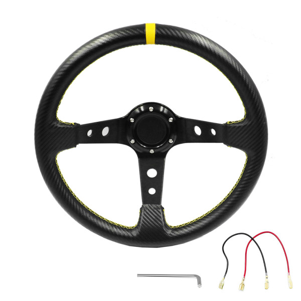 Τιμόνι Αυτοκινήτου Τριάκτινο Αγωνιστικού Τύπου Carbon με Διάμετρο 35cm και Κόρνα HW-0031 Μαύρο - Κίτρινο