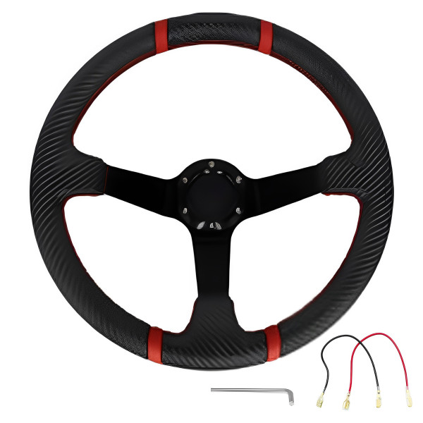 Τιμόνι Αυτοκινήτου Τριάκτινο Αγωνιστικού Τύπου Carbon με Διάμετρο 35cm και Κόρνα HW-0032 Μαύρο - Κόκκινο