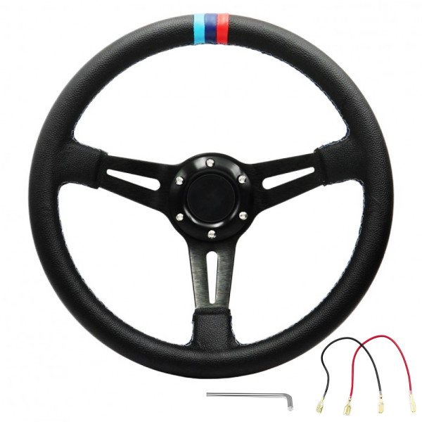 Τιμόνι Αυτοκινήτου Τριάκτινο Αγωνιστικού Τύπου BMW με Διάμετρο 35cm και Κόρνα HW-0034 Μαύρο