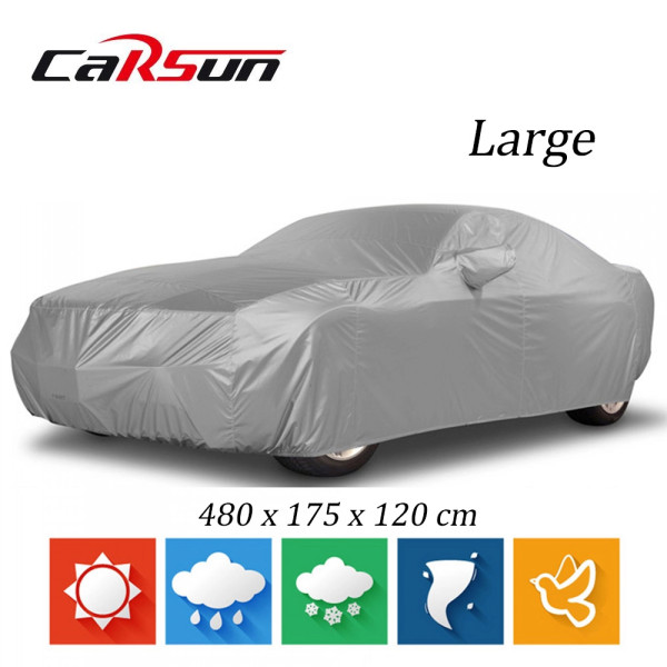 Κουκούλα Αυτοκινήτου για Sedan Large Αδιάβροχη με Φίλμ Αλουμινίου - Λάστιχο και Ιμάντες 480x175x120cm CarSun CD-063-L Ασημί