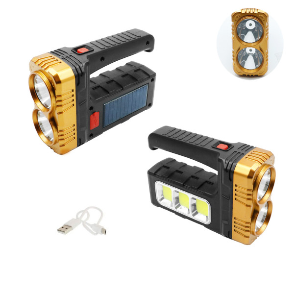 LED Ηλιακός Επαναφορτιζόμενος Διπλός Φακός XPE/COB USB 5V με 3 Λειτουργίες BL-7702B-COB