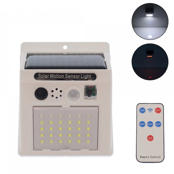 LED Ηλιακό Φωτιστικό 30 SMD IP65 με Αισθητήρα Κίνησης και Συναγερμό BK-666 Λευκό