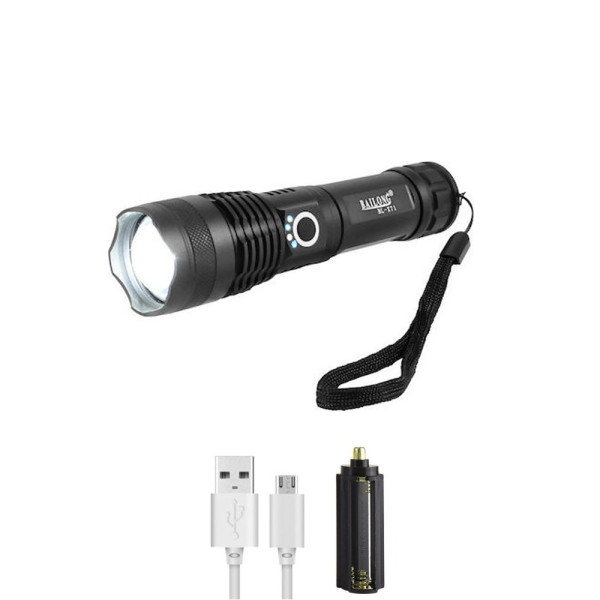 LED Επαναφορτιζόμενος Φακός USB 5V Ψυχρό Λευκό 6000K με 5 Λειτουργίες Φωτισμού P50 BL-X71-P50