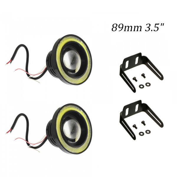 Σετ Φώτα - Προβολείς Ομίχλης Αυτοκινήτου 40W IP65 με Στεφάνι COB Angel Eye Ψυχρό Λευκό 89mm 3.5" 2 τμχ WD-0154B
