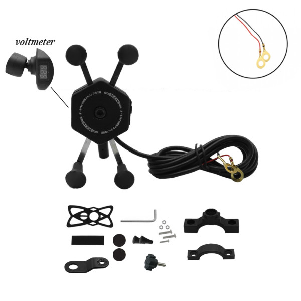 Μεταλλική Βάση Κινητού για Μοτοσυκλέτα με Θύρα USB και Βολτόμετρο