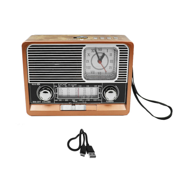 Φορητό Ηχείο Bluetooth με Ραδιόφωνο - Φως LED και Ρολόι FM/TF/USB EC-2113BT Καφέ