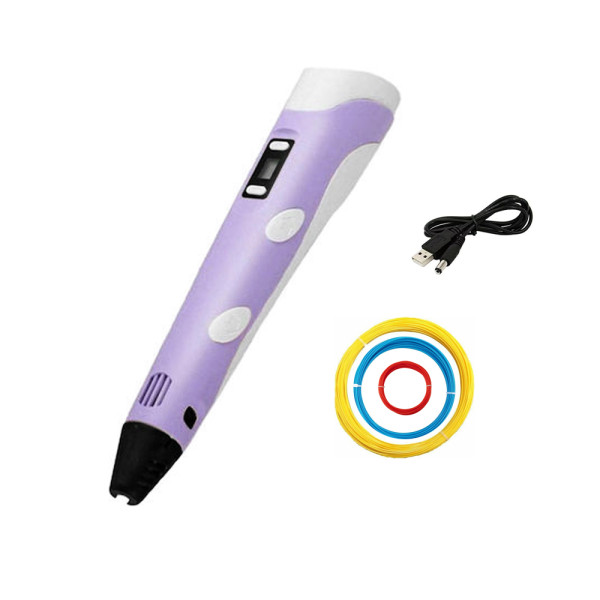 3D Pen με 3 Ανταλλακτικά Νήματα PLA Εκτύπωσης σε Μωβ Χρώμα