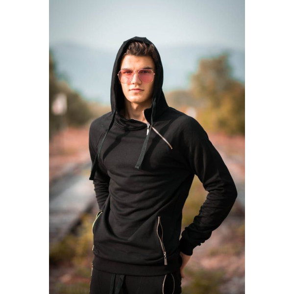 MEN'S SWEATSHIRT HOODED MOHICANS 108.BLACK
