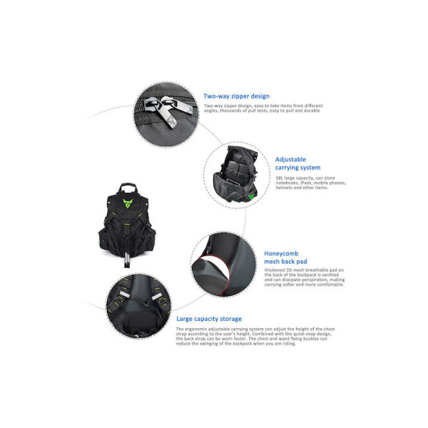 Σακίδιο Πλάτης 58L Αναβάτη Μοτοσικλέτας Moto Centric 11-MC-0099  Μαύρο Γκρι