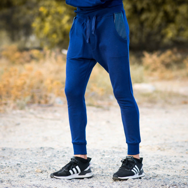 MEN'S BOTTOMS SWEATSHIRT LEATHER POCKETS MOHICANS 102 BLUE