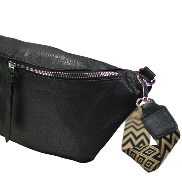 WOMEN'S BUM BAG PURSE LEATHER MOHICANS 120-2 BLACK