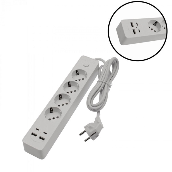 Πολύμπριζο 4 Θέσεων με Διακόπτη 2 θύρες USB 2 θύρες TYPE-C με καλώδιο 2μ. OG2204