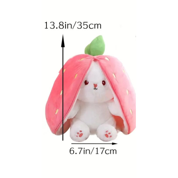 Bunny Stuffed Animal Reversible Hug Bunny Strawberry Zipper Plush Bunny Transforming Rabbit Toy Cute Stuffed Doll 20cm 1440-212 White