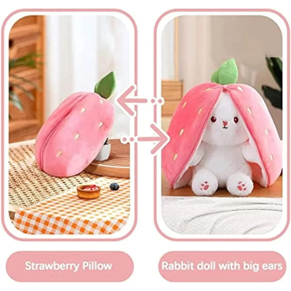 Κουνελάκι γεμιστό 50cm Ζώο, αναστρέψιμο κουνελάκι αγκαλιά, λούτρινο φερμουάρ με φράουλα λαγουδάκι, μεταμορφωμένο κουνέλι Παιχνίδι χαριτωμένη βουλωμένη κούκλα 1440-213 Λευκό