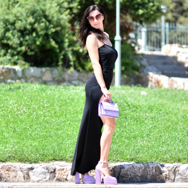 DRESS LONG SATIN MOHICANS  6528 BLACK