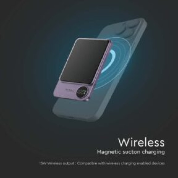 Magnetic wireless power bank 1500mAh 22.5w fast charging with Display and Wireless Charging 17743-1040 Purple