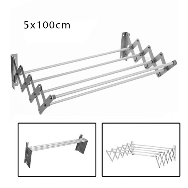 Πτυσσόμενη Απλώστρα Αλουμινίου Τοίχου 5x100cm με Μήκος Απλώματος 6m M5-100CM