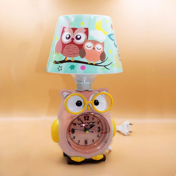 Παιδικό Επιτραπέζιο Φωτιστικό - Πορτατίφ με Ρολόι και Σχέδιο Κουκουβάγια 13423 Ροζ